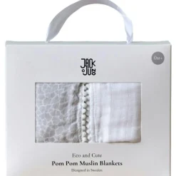 Barn Jack o Juno Barnfiltar-Pom Pom Babyfilt 2-pack, Pearl & Giraffe Gray