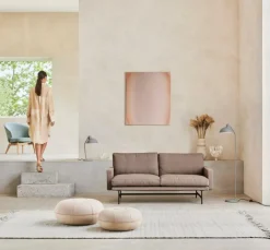 Pouf Sittpuff Small, Ovandel Läder / Ljusgrå