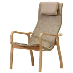 Swedese Fåtöljer-Primo Fåtölj Hög Rygg, Lackad Bok/Remläder Natur