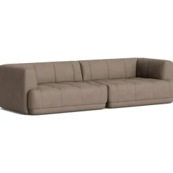 HAY Modulsoffor|3-Sitssoffor-Quilton 3-Sitssoffa Konfiguration 1, Läder Sense Nougat