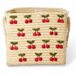 Barn RICE Leksaksförvaring-Raffia Korg Kvadratisk Med Körsbär