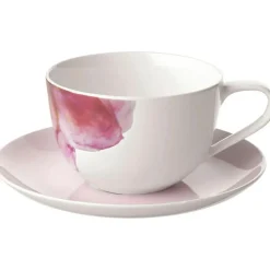Villeroy & Boch Tekoppar|Kaffekoppar-Rose Garden Frukostkopp Med Fat, Vit / Rosa