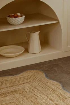 Layered Jutemattor-Scallop Jutematta 75x200 cm, Misty Blue