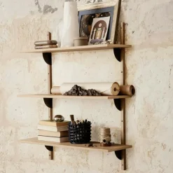 Sector Tripple Wide Hylla 87x102 cm, Ek/Svart Mässing