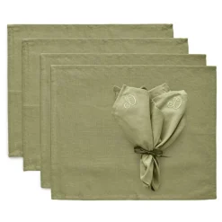 Sienna Textilset 4 Bordstabletter + 4 Servetter, Grön