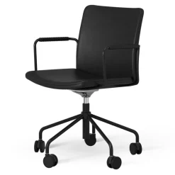 Stella Karmstol Med Hjul Läderkarm Höj/ Sänkbar , Svart / Svart