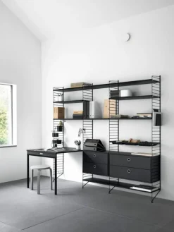 String Modulära Hyllsystem|Skrivbord-Hopfällbart Bord, Vit / Valnöt