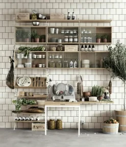 String Modulära Hyllsystem|Skrivbord-Hopfällbart Bord, Vit / Valnöt