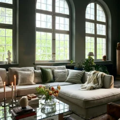 Stripe Structured Linen/Cotton Kuddfodral 50x50 cm, Vit/Grön