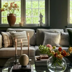 Stripe Structured Linen/Cotton Kuddfodral 50x50 cm, Vit/Grön