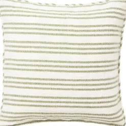 Stripe Structured Linen/Cotton Kuddfodral 50x50 cm, Vit/Grön