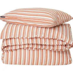 Striped Cotton Poplin Bäddset 150x210 + 50x60 cm, Terra