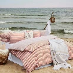 Striped Cotton Poplin Bäddset 150x210 + 50x60 cm, Terra