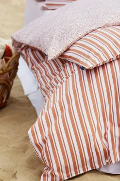 Striped Cotton Poplin Bäddset 150x210 + 50x60 cm, Terra