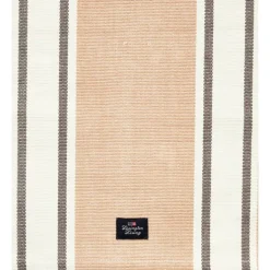 Striped Organic Cotton Rib Löpare Vit/Beige, 50x250 cm