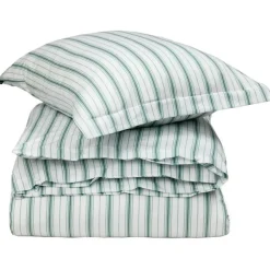 Striped Poplin Bäddset 220x220 + 50x60x2 cm, Vit/Eucalyptus