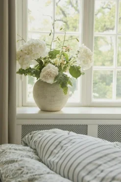 Striped Poplin Bäddset 220x220 + 50x60x2 cm, Vit/Eucalyptus