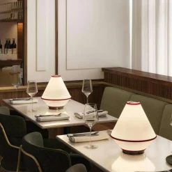 Tafta Bordslampa Portabel, Röd/Off-white