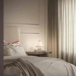 Tafta Bordslampa Portabel, Röd/Off-white