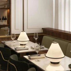 Tafta Bordslampa Portabel, Röd/Off-white