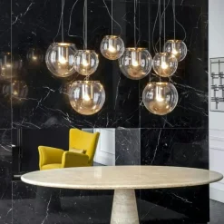 Oluce Fönsterlampor|Pendellampor-The Globe 827 Pendel, Nickel