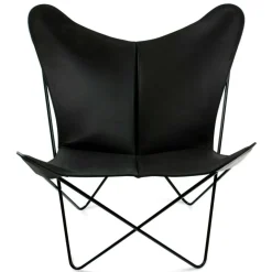 Trifolium Fladdermusfåtölj, Svart Underrede, Läder Natur