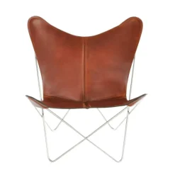 Trifolium Fladdermusfåtölj, Stålunderrede, Läder Hasselnöt