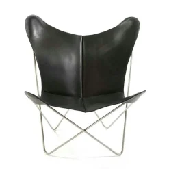 Trifolium Fladdermusfåtölj, Stålunderrede, Läder Hasselnöt