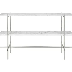 TS Console Sidobord 120x30x72 cm, Polerat Stål / Vit Carraramarmor