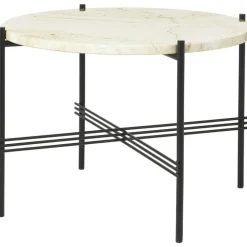 GUBI Sidobord & Avlastningsbord|Soffbord-TS Soffbord 55 cm, Polerat Stål / Vit Carraramarmor