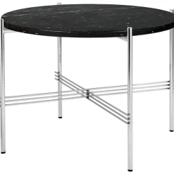 GUBI Sidobord & Avlastningsbord|Soffbord-TS Soffbord 55 cm, Polerat Stål / Vit Carraramarmor