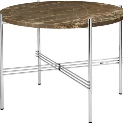 GUBI Sidobord & Avlastningsbord|Soffbord-TS Soffbord 55 cm, Polerat Stål / Vit Carraramarmor
