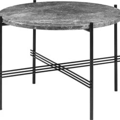 GUBI Sidobord & Avlastningsbord|Soffbord-TS Soffbord 55 cm, Polerat Stål / Vit Carraramarmor