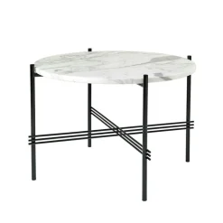GUBI Sidobord & Avlastningsbord|Soffbord-TS Soffbord 55 cm, Polerat Stål / Vit Carraramarmor