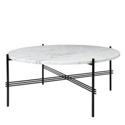 TS Soffbord 80 cm, Polerat Stål / Vit Carraramarmor