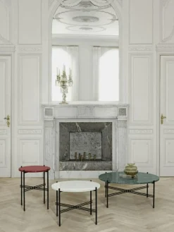 TS Soffbord 80 cm, Polerat Stål / Vit Carraramarmor