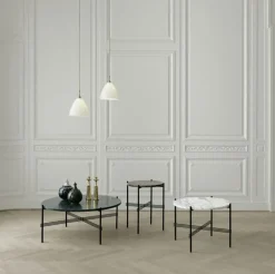 TS Soffbord 80 cm, Polerat Stål / Vit Carraramarmor