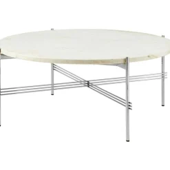 TS Soffbord 80 cm, Polerat Stål / Vit Carraramarmor