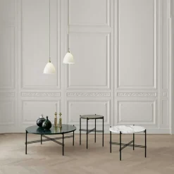 TS Soffbord 80 cm, Polerat Stål / Vit Carraramarmor