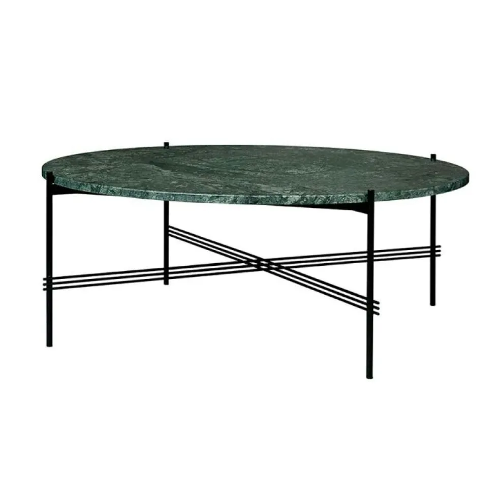 Ts Soffbord Ø105 cm, Svart/Grön Marmor