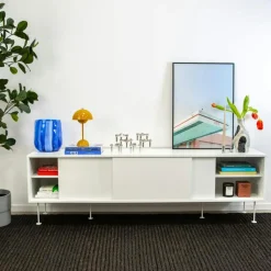 Decotique Tv-Bänkar & Mediabänkar-Vogue Mediabänk Med Ben 136 cm, Valnöt / Svart