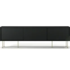 Vogue Mediabänk Med Ben 180 cm, Vitpigmenterad Ek / Mässing