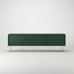 Vogue Mediabänk Med Ben 180 cm, Vitpigmenterad Ek / Mässing