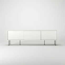 Vogue Mediabänk Med Ben 180 cm, Vitpigmenterad Ek / Mässing