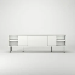 Vogue Mediabänk Med Ben 180 cm, Vitpigmenterad Ek / Mässing