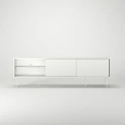 Vogue Mediabänk Med Ben 180 cm, Vitpigmenterad Ek / Mässing