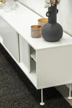 Vogue Mediabänk Med Ben 180 cm, Vitpigmenterad Ek / Mässing