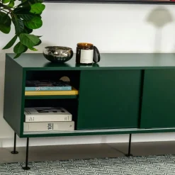 Vogue Mediabänk Med Ben 180 cm, Vitpigmenterad Ek / Mässing