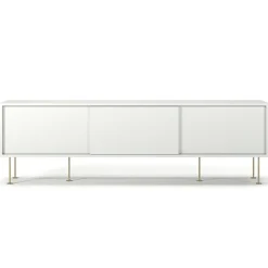 Vogue Mediabänk Med Ben 180 cm, Vitpigmenterad Ek / Mässing