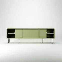 Vogue Mediabänk Med Ben 180 cm, Vitpigmenterad Ek / Mässing